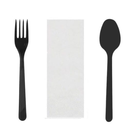1 adet tekli ambalajli siyah plastik luks kullan at kasik catal pecete 3 lu yemek seti 2