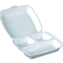 Anı 3 bölmeli kapaklı köpük tabak tekli beyaz catering yemek tabağı